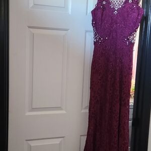 City Studio Burgundy Lace Prom Dress